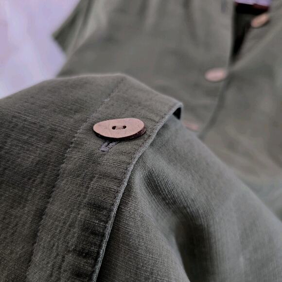 Columbia Shirt Womens XL Green Linen Button Vintage Camp Short Sleeve Mandarin - Picture 11 of 13